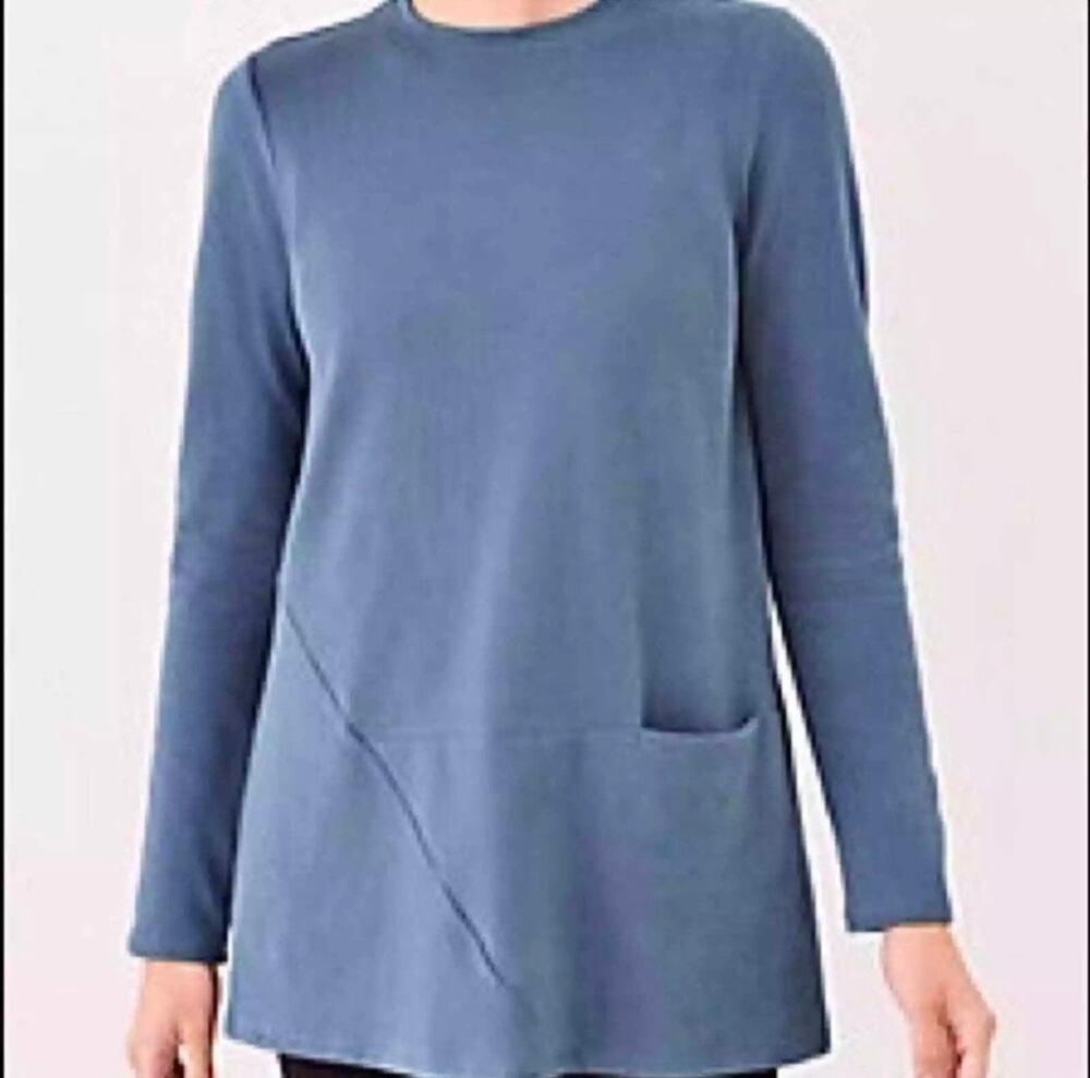 J JILL Pure Jill Soft Touch Cotton Seamed Pocket Tunic Size M Gray Top Lagenlook